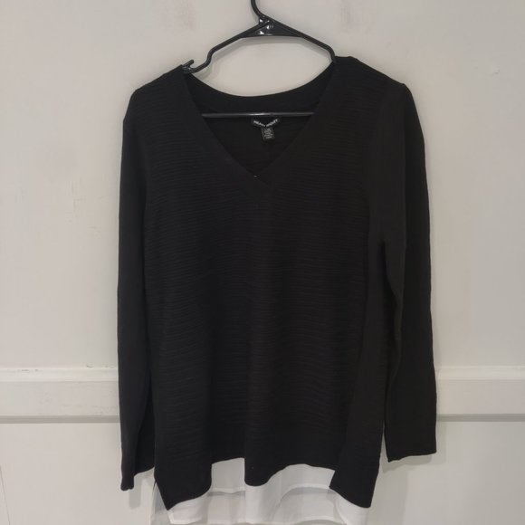 NWT Hilary Radley Womens Long Sleeve Two-Fer Sweater Black Size L $80 UU042 - Picture 1 of 2